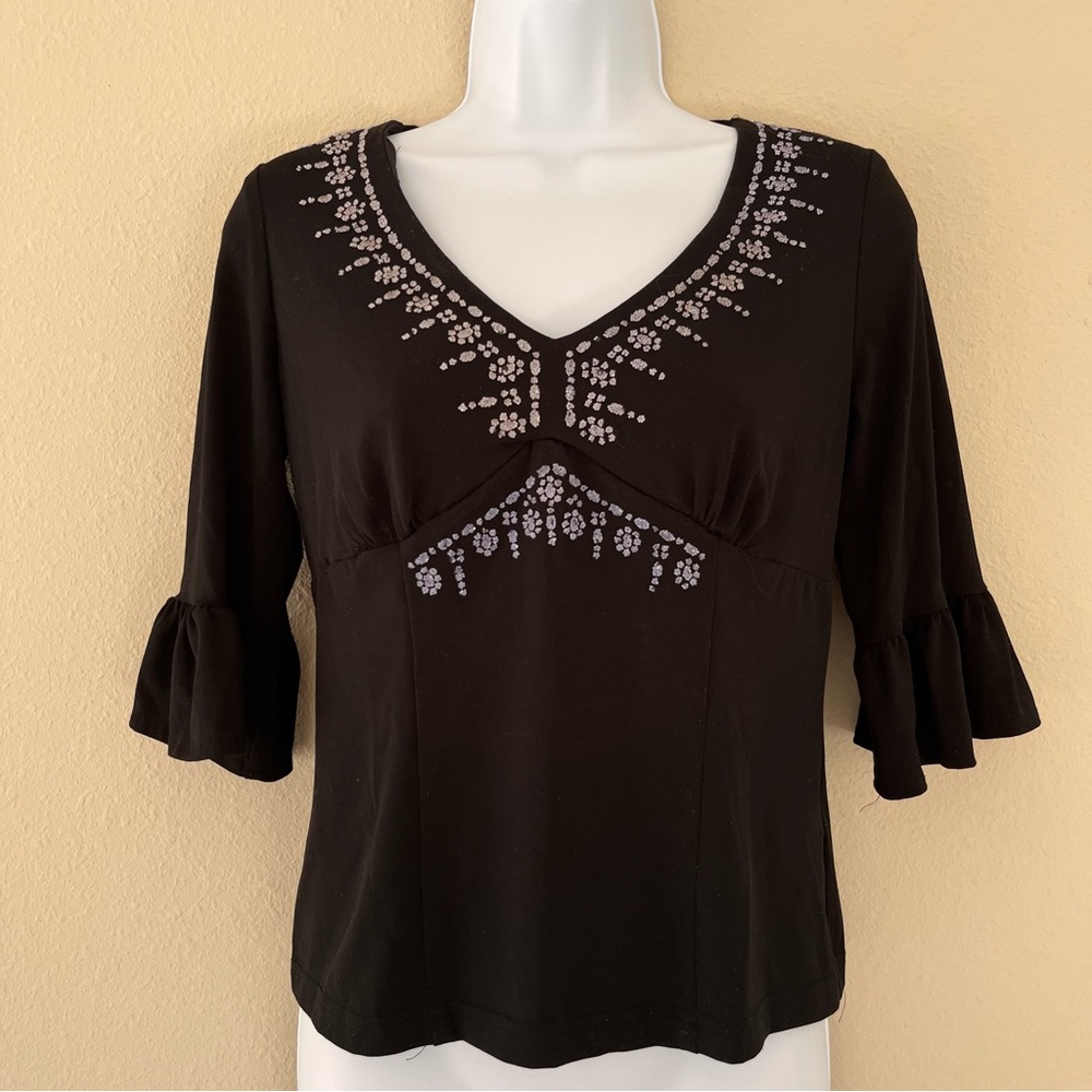 Vintage 90s Y2K Dress Barn Womens Babydoll Top Small Bell Sleeve Whimsigoth